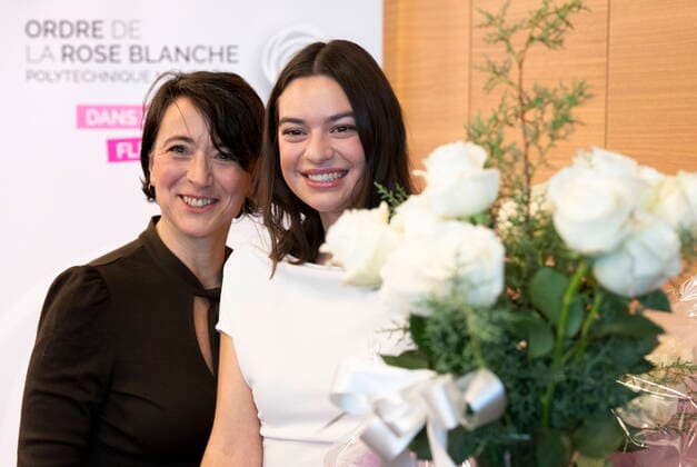 December 5, 2022, Montreal, PQ, Canada: Sophia Roy, a Quebec environmental engineering student, poses with Polytechnique survivor Nathalie Provost after receiving the Order of the White Rose scholarship in Montreal, on Monday, December 5, 2022. Montreal Canada  - ZUMAc35_ 20221205_zaf_c35_027 Copyright: xPaulxChiassonx