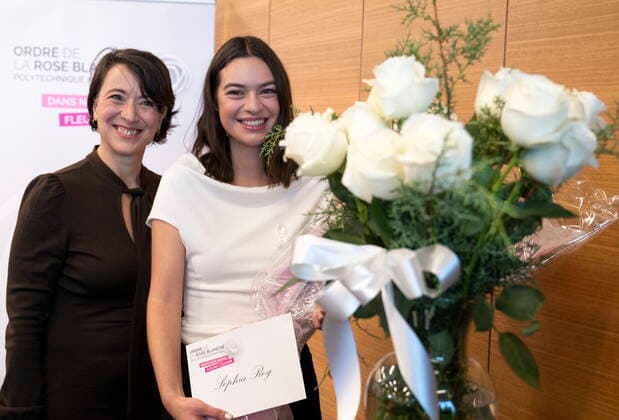 December 5, 2022, Montreal, PQ, Canada: Sophia Roy, a Quebec environmental engineering student, poses with Polytechnique survivor Nathalie Provost after receiving the Order of the White Rose scholarship in Montreal, on Monday, December 5, 2022. Montreal Canada  - ZUMAc35_ 20221205_zaf_c35_028 Copyright: xPaulxChiassonx