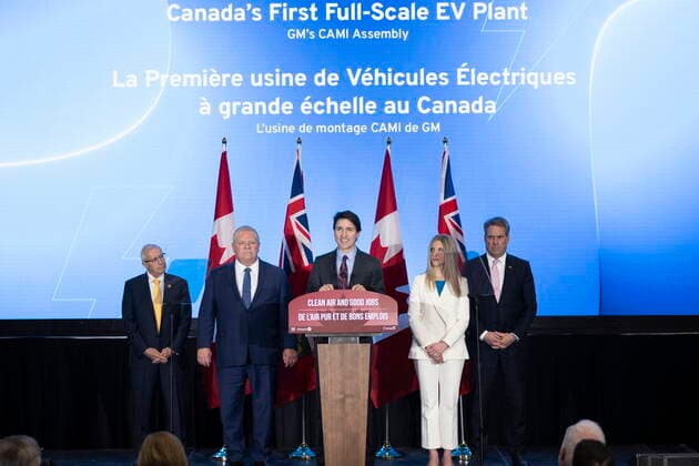 December 5, 2022, Ingersoll, Ontario, CANADA: Prime Minister Justin Trudeau speaks at the General Motors CAMI production plant in Ingersoll, Ont., on Monday, December 5, 2022. Prime Minister Trudeau and Ontario Premier Doug Ford marked a Canadian milestone Monday, celebrating the launch of the country s first full-scale electric vehicle manufacturing plant. Ingersoll CANADA  - ZUMAc35_ 20221205_zaf_c35_048 Copyright: xNicolexOsbornex