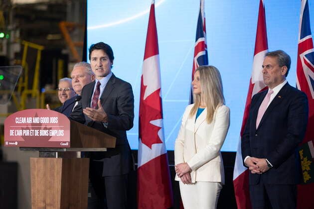 December 5, 2022, Ingersoll, Ontario, CANADA: Prime Minister Justin Trudeau speaks at the General Motors CAMI production plant in Ingersoll, Ont., on Monday, December 5, 2022. Prime Minister Trudeau and Ontario Premier Doug Ford marked a Canadian milestone Monday, celebrating the launch of the country s first full-scale electric vehicle manufacturing plant. Ingersoll CANADA  - ZUMAc35_ 20221205_zaf_c35_053 Copyright: xNicolexOsbornex