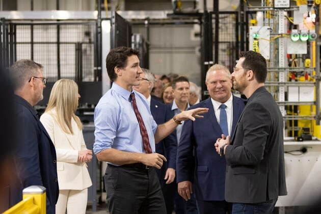 December 5, 2022, Ingersoll, Ontario, Canada: Prime Minister Justin Trudeau and Premier Doug Ford tour the General Motors CAMI assembly plant in Ingersoll, Ont., on Monday, December 5, 2022. Trudeau and Ford marked a Canadian milestone Monday, celebrating the launch of the country s first full-scale electric vehicle manufacturing plant. Ingersoll Canada  - ZUMAc35_ 20221205_zaf_c35_057 Copyright: xNicolexOsbornex