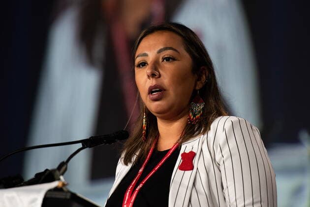 December 7, 2022, Ottawa, ON, Canada: Kyra Wilson, Chief of Long Plain First Nation speaks during the Assembly of First Nations (AFN) Special Chiefs Assembly (SCA) in Ottawa, on Wednesday, Dec. 7, 2022. Ottawa Canada  - ZUMAc35_ 20221207_zaf_c35_130 Copyright: xSpencerxColbyx