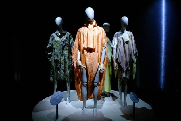 December 8, 2022, Madrid, Spain: Various silk taffeta dresses displayed at the Antonio Alvarado. Baja Couture exposition in the costume museum in Madrid. More than 200 pieces are exhibited with the aim of recomposing the career of Antonio Alvarado, a veteran of Spanish fashion who can be considered the leading designer of the Madrid Movida. Madrid Spain - ZUMAs197 20221208_zaa_s197_109 Copyright: xAtilanoxGarciax