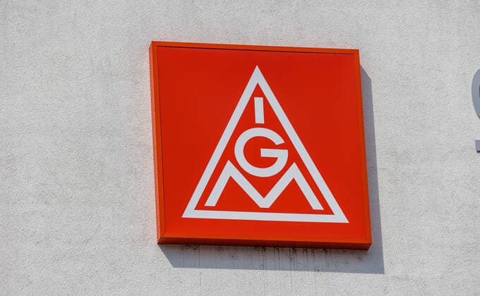 Logo der Gewerkschaft IG Metall. (Freiburg im Breisgau, Deutschland, 07.08.2022)