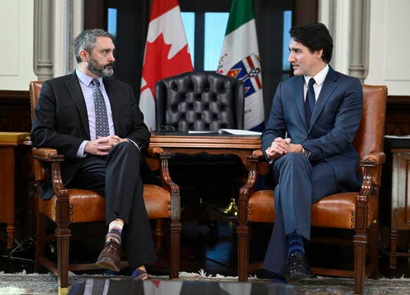 December 9, 2022, Ottawa, ON, CAN: Prime Minister Justin Trudeau meets with Yukon Premier Sandy Silver, in his office in West Block on Parliament Hill in Ottawa, on Friday, Dec. 9, 2022. Ottawa CAN  - ZUMAc35_ 20221209_zaf_c35_034 Copyright: xJustinxTangx