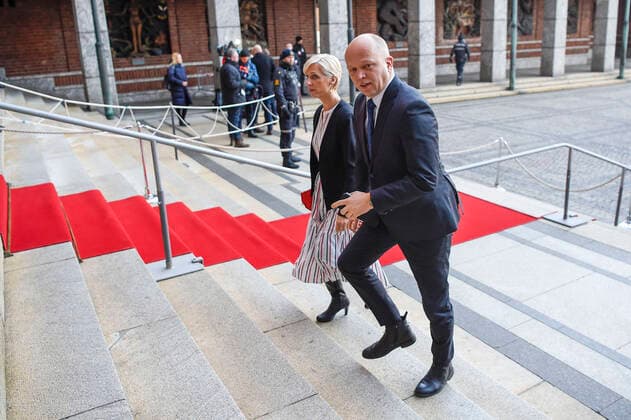 Oslo 20221210 Cathrine Wergeland and Finance Minister Trygve Slagsvold Vedum Sp arrive at the awarding of the Nobel Peace Prize for 2022 in an Oslo townhouse Saturday Oslo Norway xx,  Copyright: xAnnikaxByrdex kkJftlIcFe0