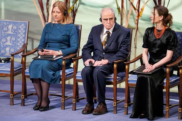 Oslo 20221210 F v Natallia Pintsyuk, who represents her husband, the activist Ales Byalyatski from Belarus, Jan Ratchinskij, who represents the Russian organization Memorial and Oleksandra Matviytsyuk, who represents the Ukrainian organization Center for C  Copyright: xRodrigoxFreitasx XrRggAPaox0