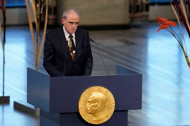 Oslo 20221210 Jan Ratchinskij, who represents the Russian organization Memorial, gives his Nobel lecture during the awarding of the Nobel Peace Prize for 2022 in an Oslo townhouse on Saturday Oslo Norway xx,  Copyright: xRodrigoxFreitasx zw7m9xQAJJg