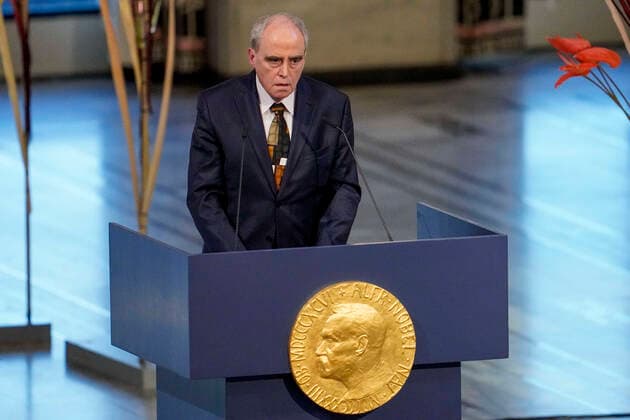 Oslo 20221210 Jan Ratchinskij, who represents the Russian organization Memorial, gives his Nobel lecture during the awarding of the Nobel Peace Prize for 2022 in an Oslo townhouse on Saturday Oslo Norway xx,  Copyright: xRodrigoxFreitasx ovr5Whx6CHA