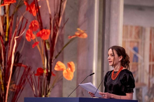 Oslo 20221210 Oleksandra Matviytsyuk, who represents the Ukrainian organization Center for Civil Liberties CCL, gives her Nobel lecture during the awarding of the Nobel Peace Prize for 2022 in an Oslo townhouse on Saturday POOL Oslo Norway xx,  Copyright: xJavadxParsax qYCcteXQuTY
