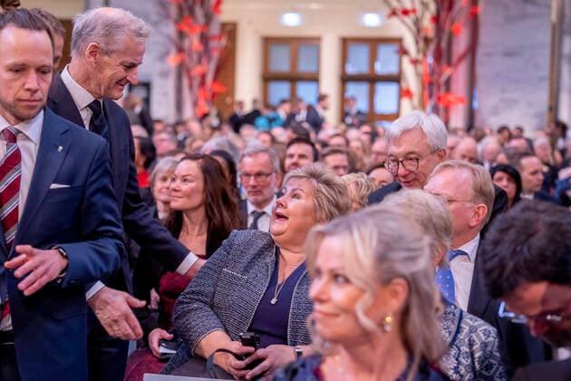 Oslo 20221210 Jonas Gahr Støre and Erna Solberg in Radhuset in Oslo before the awarding of the Nobel Peace Prize for 2022 POOL Oslo Norway xx,  Copyright: xJavadxParsax SqqSpODd5Sg