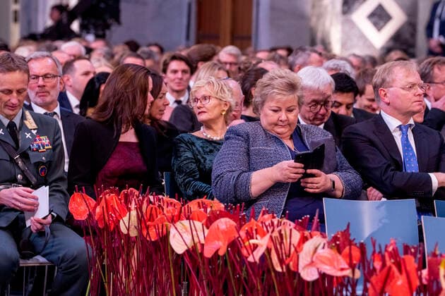 Oslo 20221210 Sindre Finnes, Erna Solberg and Ingjerd Schou in Radhuset in Oslo before the awarding of the Nobel Peace Prize for 2022 POOL Oslo Norway xx,  Copyright: xJavadxParsax aR0N787cBfI