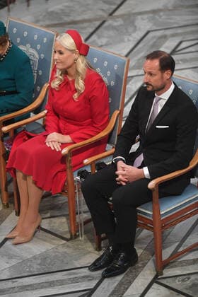 Crown Princess Mette-Marit of Norway and Crown Prince Haakon of Norway attend the 2022 Nobel Peace Prize award ceremony at the City Hall in Oslo, Norway on December 10, 2022.  LON20221210221 PAULxTREADWAY