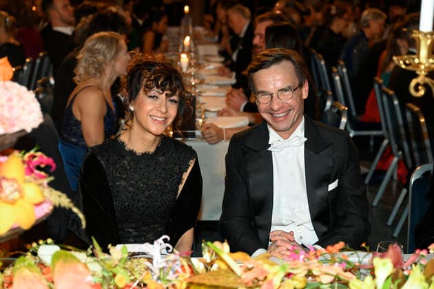 STOCKHOLM 20221210 Emanuelle Charpentier, Nobel Laureate in Chemistry 2020, and Prime Minister Ulf Kristersson during the Nobel Banquet in the City Hall in Stockholm on Saturday STOCKHOLM Sweden x10050x,  Copyright: xPontusxLundahl TTx NOBEL 2022 BANKETTEN