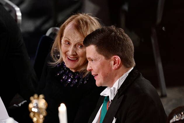 Nobel Laureate Literature Annie Ernaux and Speaker of the Swedish Parliament Andreas Norlén during the Nobel Prize Banquet at the Town Hall in Stockholm, Sweden Saturday 10 December 2022 STOCKHOLM SWEDEN SCI x10030x,  Copyright: xJonasxEkstromer TTx SWEDEN NOBEL PRIZE BANQUET 2022
