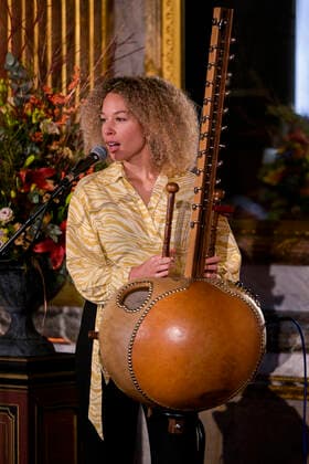 Belgian singer Lubiana pictured during the award ceremony of the 2022 edition of the Belgodyssee prize for young journalists, at the Royal Palace in Brussels, Tuesday 13 December 2022. The contest is an initiative of the Prince Philippe Fund, the VRT and the RTBF, in collaboration with Metro and L Avenir, and with the support of the Chancellery of the Prime Minister and Brussels Airlines.  LAURIExDIEFFEMBACQ 55997370