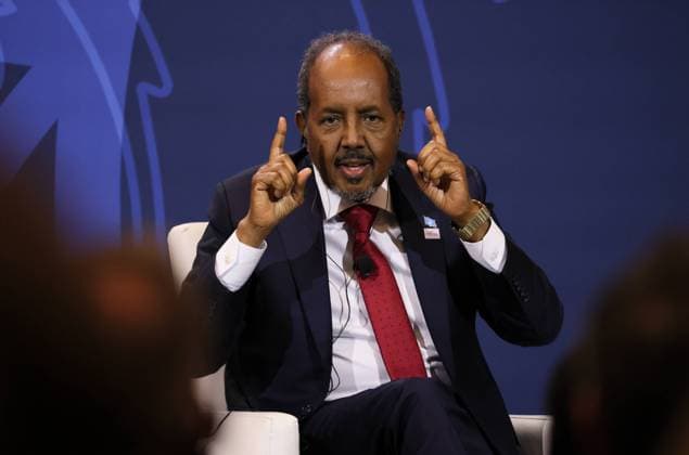 President of Somalia Hassan Sheikh Mohamud speaks during the Peace and Security Forum on the first day of the U.S. Africa Leaders Summit at the Walter E. Washington Convention Center in Washington DC on Tuesday December 13, 2022.  JEM20221213034 JEMALxCOUNTESS