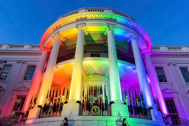 December 13, 2022, Washington, DC, United States: The White House is decorated with rainbow colored lights after U.S. President Joe Biden signed into law the Respect for Marriage Act on the South Lawn of the White House, December 13, 2022 in Washington, D.C. The law now guarantees federal recognition of same-sex and interracial marriages nationwide. Washington United States - ZUMAp138 20221213_zaa_p138_008 Copyright: xAdamxSchultz WhitexHousex