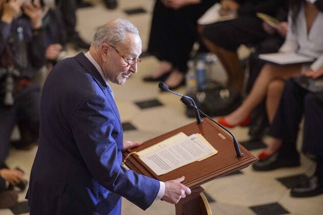 Senate Majority Leader Chuck Schumer, D-NY, speaks during the portrait unveiling ceremony for Speaker of the House Nancy Pelosi, D-CA, in Statuary Hall at the U.S. Capitol in Washington, DC on Wednesday, December 14, 2022. Pelosi is the first female speaker of the house.  WAP20221214337 BONNIExCASH