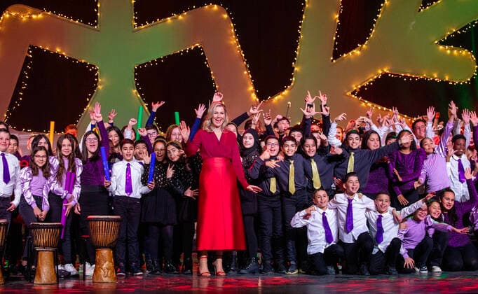 15-12-2022 Queen Maxima attend the recordings of the Christmas Music Gala in Amsterdam where young musical talents perform together with well-known artists such as Edsilia Rombley, Karsu, Kris Kross Amsterdam and OG3NE. The largest school band in the Netherlands will appear again this year in this dazzling Christmas show. Â  Copyright: xPPEx