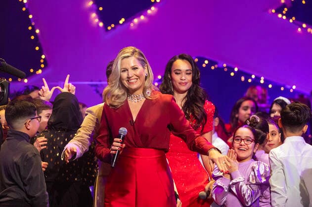 15-12-2022 Queen Maxima attend the recordings of the Christmas Music Gala in Amsterdam where young musical talents perform together with well-known artists such as Edsilia Rombley, Karsu, Kris Kross Amsterdam and OG3NE. The largest school band in the Netherlands will appear again this year in this dazzling Christmas show. Â  Copyright: xPPEx