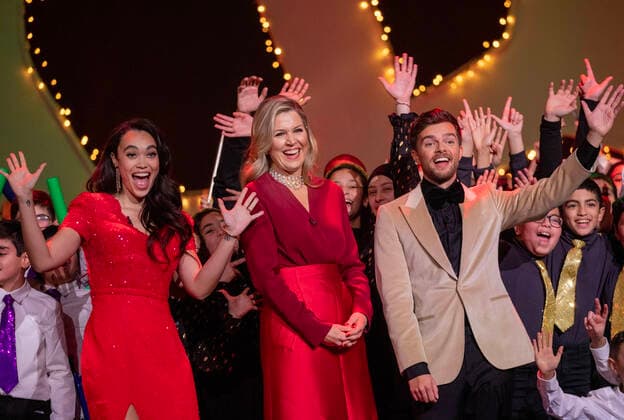 15-12-2022 Queen Maxima attend the recordings of the Christmas Music Gala in Amsterdam where young musical talents perform together with well-known artists such as Edsilia Rombley, Karsu, Kris Kross Amsterdam and OG3NE. The largest school band in the Netherlands will appear again this year in this dazzling Christmas show. Â  Copyright: xPPEx