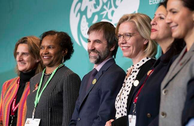 December 16, 2022, Montreal, PQ, Canada: Canada Environment Minister Steven Guilbeault and ministers of various countries pose for a photo following a news conference at the COP15 UN conference on biodiversity in Montreal, on Friday, December 16, 2022. Montreal Canada  - ZUMAc35_ 20221216_zaf_c35_029 Copyright: xPaulxChiassonx