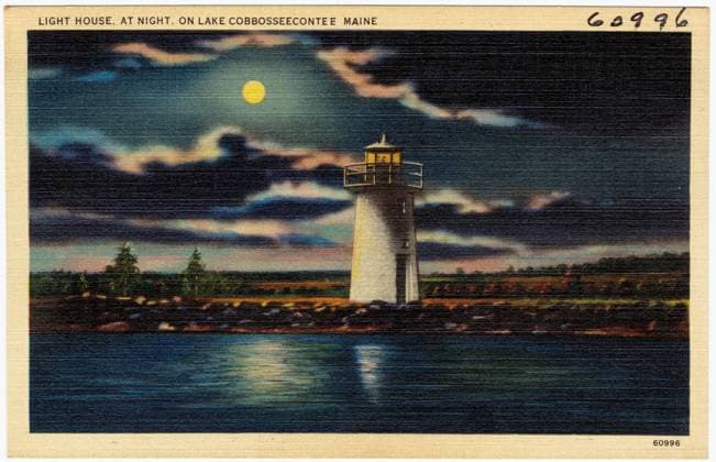 RECORD DATE NOT STATED Light House, at night, on lake Cobbosseecontee, Maine , Lighthouses, Lakes & ponds, Tichnor Brothers Collection, postcards of the United States Copyright: xpiemagsx postcardpie-13819 !ACHTUNG AUFNAHMEDATUM GESCHÄTZT!