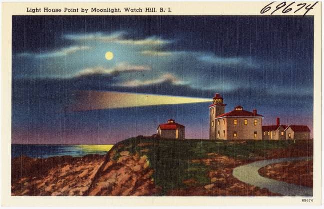 RECORD DATE NOT STATED Light house point by moonlight, Watch Hill, R.I. , Lighthouses, Tichnor Brothers Collection, postcards of the United States Copyright: xpiemagsx postcardpie-13823 !ACHTUNG AUFNAHMEDATUM GESCHÄTZT!