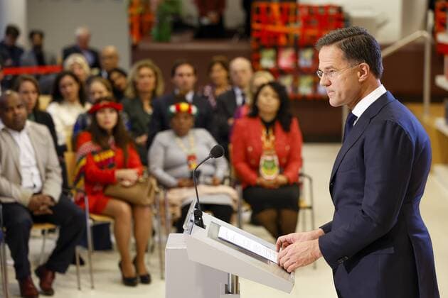 Dutch Prime Minister Mark Rutte gives a speech in which a government response is given to the report Chains of the Past by the Advisory Board Dialogue Group Slavery Past Rutte gave the speech at the National Archives in The Hague, The Netherlands, December 19, 2022 ANP ROBIN VAN LONKHUIJSEN netherlands out belgium out  Copyright: xx x459658800x originalFilename: 459658800.jpg