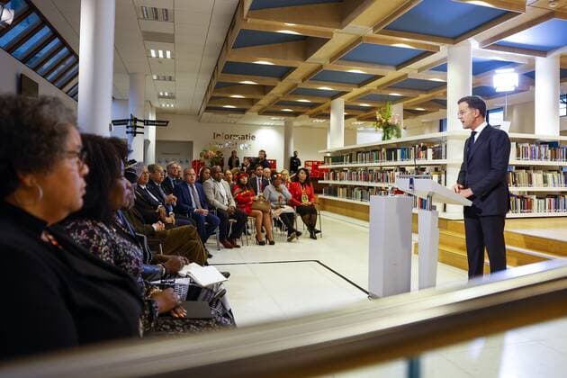 THE HAGUE Prime Minister Mark Rutte gives a speech in which a government response is given to the report Chains of the Past by the Advisory Board Dialogue Group Slavery Past Rutte gave the speech at the National Archives in The Hague ANP ROBIN VAN LONKHUIJSEN netherlands out belgium out  Copyright: xx x459660864x originalFilename: 459660864.jpg
