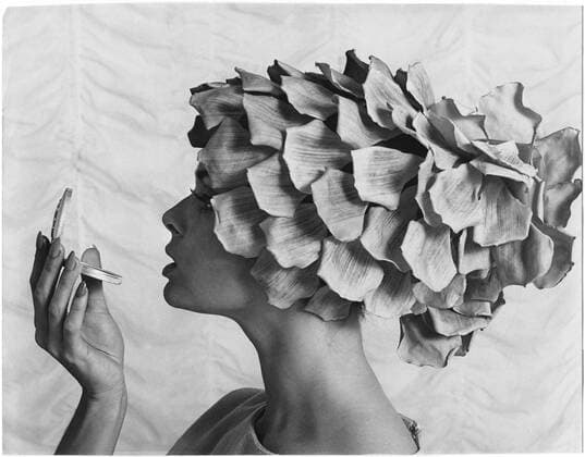 Profile of Woman in Petal Hat Looking at Compact Mirror, 1965  Copyright: xJTxVintagex jtv006918