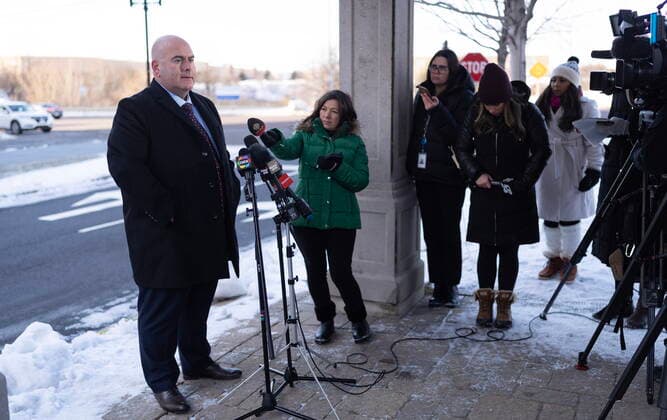 December 19, 2022, Vaughan, ON, CANADA: Vaughan Mayor Steven Del Duca speaks to media the day after a shooting in Vaughan, Ont., on Monday Dec, 19, 2022. Police say six people are dead, including the suspect, after a mass shooting in a Toronto-area condo. Vaughan CANADA - ZUMAc35_ 20221219_zaf_c35_006 Copyright: xArlynxMcadoreyx