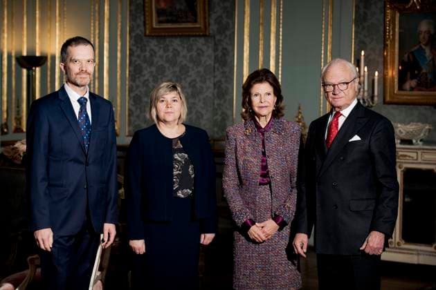 STOCKHOLM 20221213 Kung Carl XVI Gustaf och Drottning Silvia tar emot Nobels fredspristagare Aliaksei Kolchyn och Alena Laptisionak fran Ales Bialiatski i Belarus. STOCKHOLM SVERIGE x12130x *** STOCKHOLM 20221213 King Carl XVI Gustaf and Queen Silvia receive Nobel Peace Prize winners Aliaksei Kolchyn and Alena Laptisionak from Ales Bialiatski in Belarus STOCKHOLM SWEDEN x12130x,  Copyright: xTimxAro TTx KUNGAPARET NOBELS FREDSPRISTAGARE TTABB0000000000147671