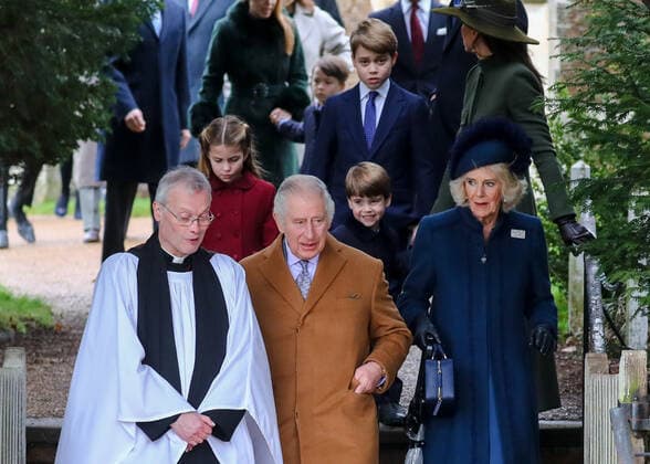 King Charles III, accompanied by Camilla Queen Consort and members of the extended Royal Family, attend the traditional Christmas Day morning service at St Mary Magdelene Church on the Sandringham estate in Norfolk Featuring King Charles III, Camilla Queen Consort, Prince Louis, Princes