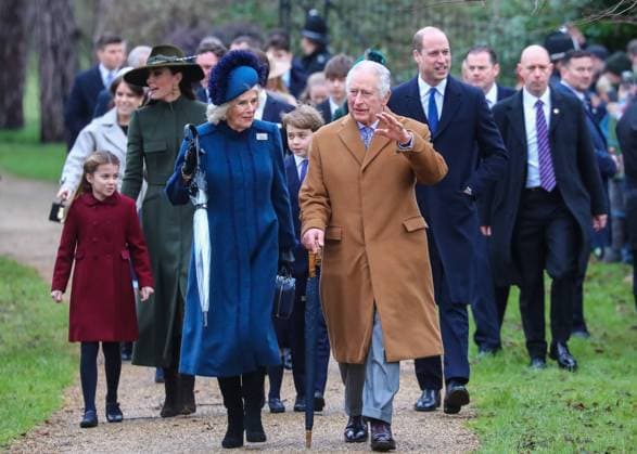 King Charles III, accompanied by Camilla Queen Consort and members of the extended Royal Family, attend the traditional Christmas Day morning service at St Mary Magdelene Church on the Sandringham estate in Norfolk Featuring King Charles III, Camilla Queen Consort, Princess Charlotte, Prince William