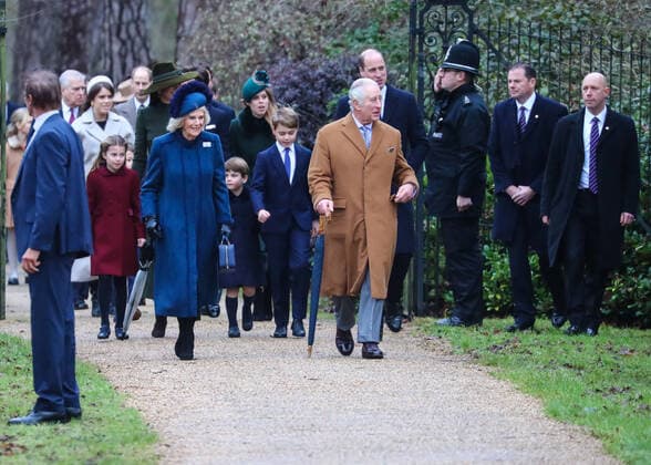 King Charles III, accompanied by Camilla Queen Consort and members of the extended Royal Family, attend the traditional Christmas Day morning service at St Mary Magdelene Church on the Sandringham estate in Norfolk Featuring King Charles III, Camilla Queen Consort, Princess Charlotte, Prince William