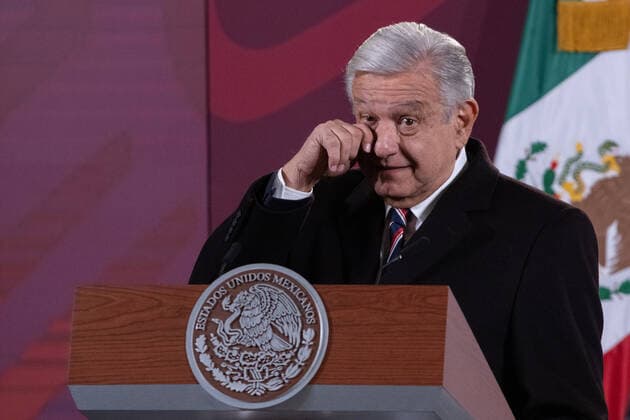 December 28, 2022. Mexico City, Mexico: This morning, Mexican President Andres Manuel Lopez Obrador gesticulates during his penultimate morning conference of the year. He spoke, about FOBAPROA, a debt that Mexicans have paid since 1998. On December 28, 2022 in Mexico City. Mexico City Mexico - ZUMAe321 20221228_zia_e321_002 Copyright: xAlexxDalton xEyepixxGroupx