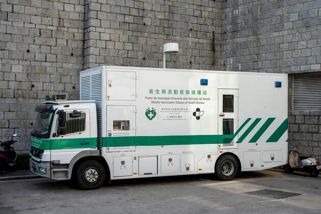Macau Covid-19 Measures A mobile vaccination truck parked at Conde S. Januario Hospital on December 29, 2022 in Macau, China. Macau Macau  Copyright: xVernonxYuenx originalFilename: yuen-macaucov221229_npvlC.jpg