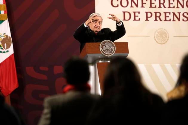 President of Mexico holds first press conference of 2023 January 2, 2023, Mexico City, Mexico: Mexican President Andres Manuel Lopez Obrador held his first press conference of 2023 before reporters at the National Palace in Mexico City, Mexico. on January 2, 2023 in Mexico City, Mexico (Photo by Luis Barron Eyepix Group). Copyright: xLuisxBarronx xEyepixxGroupx LB_20230102_AMLO_2