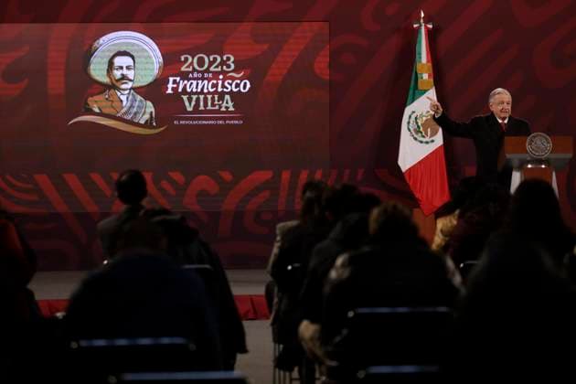 President of Mexico holds first press conference of 2023 January 2, 2023, Mexico City, Mexico: Mexican President Andres Manuel Lopez Obrador held his first press conference of 2023 before reporters at the National Palace in Mexico City, Mexico. on January 2, 2023 in Mexico City, Mexico (Photo by Luis Barron Eyepix Group). Copyright: xLuisxBarronx xEyepixxGroupx LB_20230102_AMLO_5