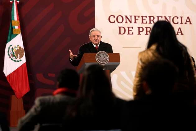 President of Mexico holds first press conference of 2023 January 2, 2023, Mexico City, Mexico: Mexican President Andres Manuel Lopez Obrador held his first press conference of 2023 before reporters at the National Palace in Mexico City, Mexico. on January 2, 2023 in Mexico City, Mexico (Photo by Luis Barron Eyepix Group). Copyright: xLuisxBarronx xEyepixxGroupx LB_20230102_AMLO_7