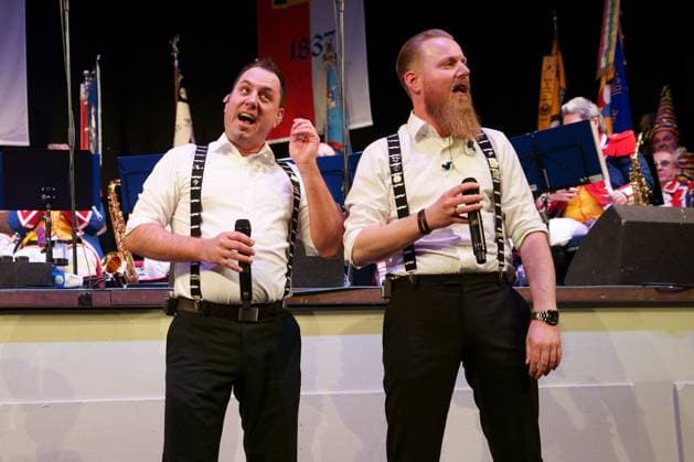 DOBBELBOCK MATTHIAS AND ANDREAS BOCKIUS AWARDING OF THE RANZENGARDIST TO CHRISTIAN HEIDEL GRAND MUSICAL GENERAL ROLL CALL OF THE MAINZ RANZENGARDE KURFUERSTLICHES SCHLOSS MAINZ