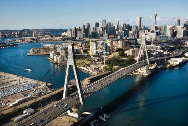 Aerial view of Anzac Bridge and buildings in Sydney, Australia. Copyright: xIofotoxImagesx xDesignxPicsx , 30306642  Copyright: IofotoxImagesx xDesignxPics 30306642