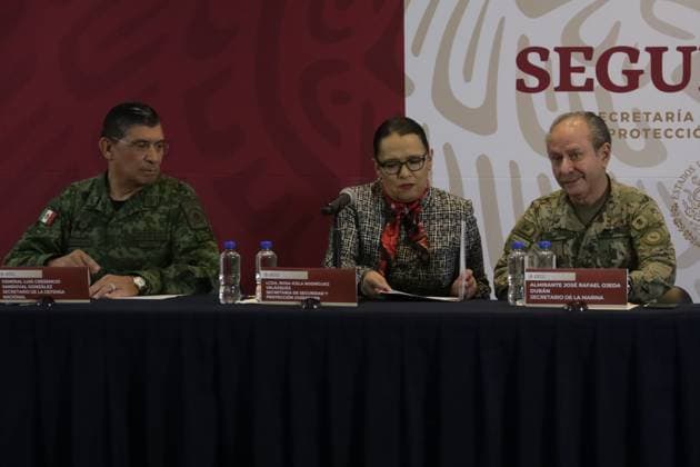 Mexico City, Mexico, January 5, 2023: The Secretaries of Federal Security, Rosa Icela RodroÂguez; from National Defense, Luis Crescencio Sandoval and from Marina, Rafael Ojeda confirmed the arrest of Ovidio Guzman, from the criminal group of the Pacific Cartel and son of JoaquoÂn Guzmo¡n Loera, leader of the Sinaloa cartel, detained in the US. on January 5, 2022 in Mexico City, Mexico. Mexico City Mexico - ZUMAe321 20230105_zia_e321_040 Copyright: xLuisxBarron xEyepixxGroupx