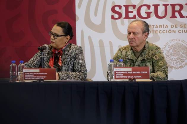 Mexico City, Mexico, January 5, 2023: The Secretaries of Federal Security, Rosa Icela RodroÂguez; from Marina, Rafael Ojeda confirmed the arrest of Ovidio Guzman, from the criminal group of the Pacific Cartel and son of JoaquoÂn Guzmo¡n Loera, leader of the Sinaloa cartel, detained in the US. on January 5, 2022 in Mexico City, Mexico. Mexico City Mexico - ZUMAe321 20230105_zia_e321_047 Copyright: xLuisxBarron xEyepixxGroupx