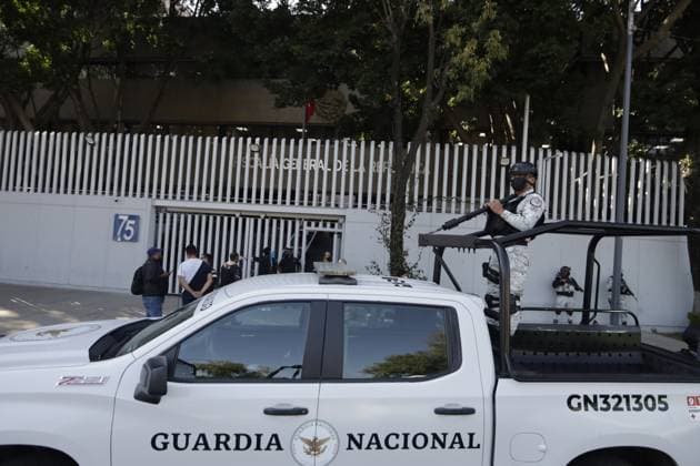 Capture Drug Trafficker Leader Of the Sinaloa Cartel Ovidio Guzman Lopez January 5, 2023, Mexico City, Mexico: Members of the National Guard guard the facilities of the Specialized Prosecutor for Organized Crime (FEMDO), where drug trafficker leader of the Sinaloa cartel Ovidio Guzman Lopez, son of former Sinaloa cartel drug lord Joaquin Guzman Loera, alias El Chapo, is being held . on January 5, 2023 in Mexico City, Mexico. (Photo by Luis Barron Eyepix Group) Copyright: xLuisxBarron xEyepixxGroupx LB_05012023_85327