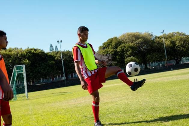 Caucasian player looking at teammate practicing freestyle soccer at playground against clear sky Caucasian player looking at teammate practicing freestyle soccer at playground against clear sky. Unaltered, soccer ball, sport, teamwork, competition, training and fitness concept., model released, , property released, Cape Town, South Africa, , 3742476.jpg, people,caucasian,player,looking,teammate,practicing,freestyle,soccer ball,playground,clear,sky,unaltered,sport,teamwork,competition,training,fitness,concept,exercise,athlete,workout,active,fit,activity,athletic,recreation,team,gym,game,lifestyle,leisure,action,play,body,sportswear,ball,young,healthy,soccer