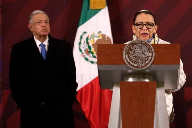January 6, 2023, Mexico City, Mexico: Mexican President Andres Manuel Lopez Obrador and Federal Security Secretary Rosa Icela Rodriguez at the report on the capture of drug trafficker Ovidio Guzman Lopez, before reporters at the National Palace in the Mexico City. on January 6, 2023 in Mexico City, Mexico. Mexico City Mexico - ZUMAe321 20230106_zia_e321_060 Copyright: xLuisxBarronx