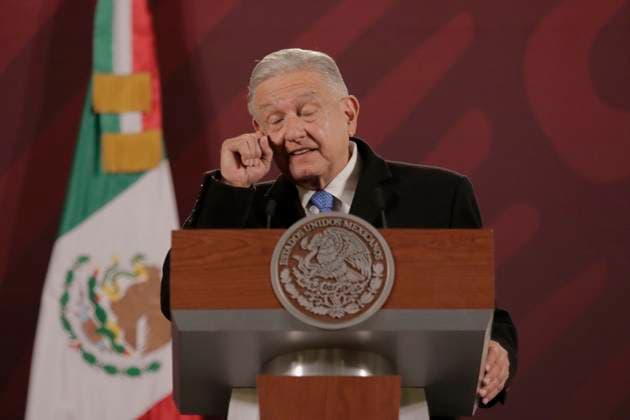 Mexico Politics Andres Manuel Lopez Obrador, President of Mexico, during a morning press conference at the National Palace in Mexico City, following the recapture of Ovidio Guzman, son of drug trafficker Joaquin El Chapo Guzman, on 5 January 2023 in the state of Sinaloa, who was later transferred to the country s capital and finally to the maximum security prison of El Altiplano in Toluca, State of Mexico. Mexico City Mexico City Mexico  Copyright: xGerardoxVieyrax originalFilename: vieyra-notitle230106_npX2F.jpg